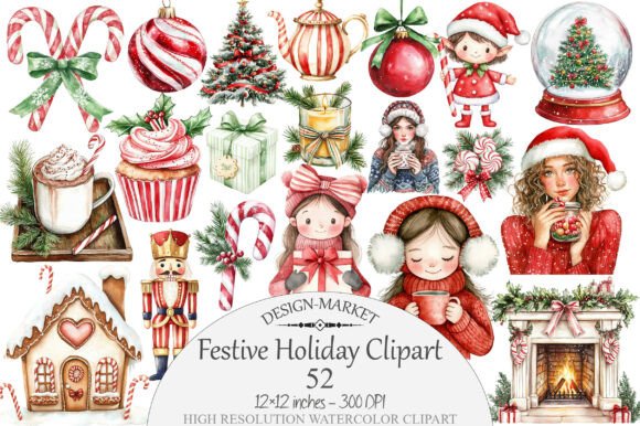 Download Watercolor Festive Holiday Clipart - Holiday Collection