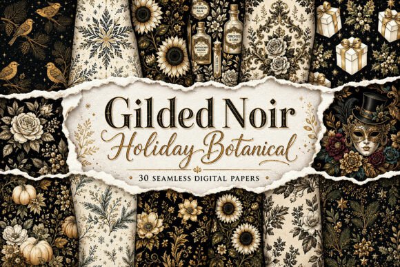 Download Gilded Noir Holiday Botanical Digital - Holiday Collection